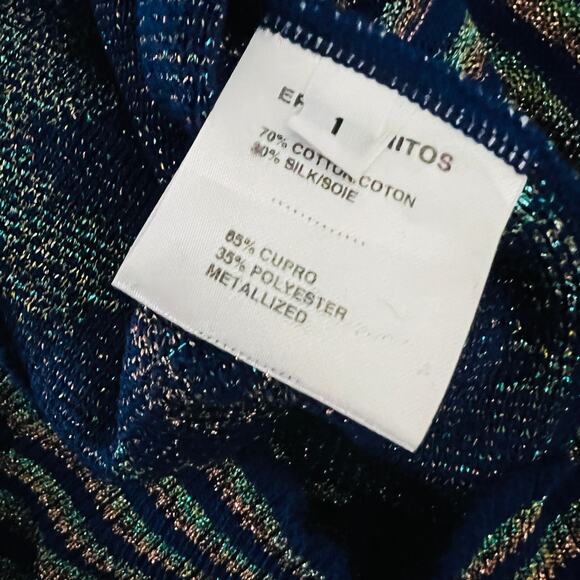 Erotokritos Metallic Silk Knit Top Short Sleeve Palm Tree Sweater Stripe - 1 - Picture 6 of 6